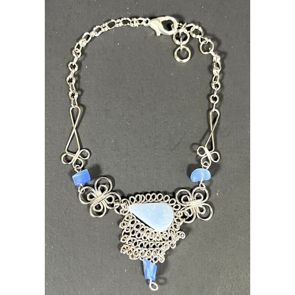 Handmade Jewelry - Handmade Anklet With Angelite Semiprecious Stone